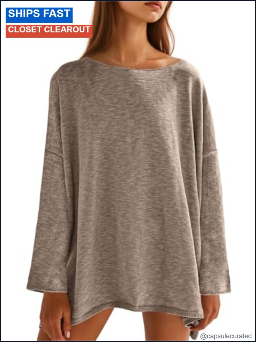 Oversized Long Sleeve Knit Tunic Top Lightweight Pullover